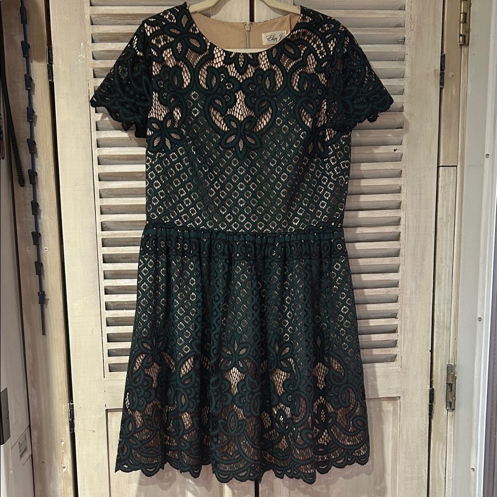 Eliza J Teal and Black Lace Dress